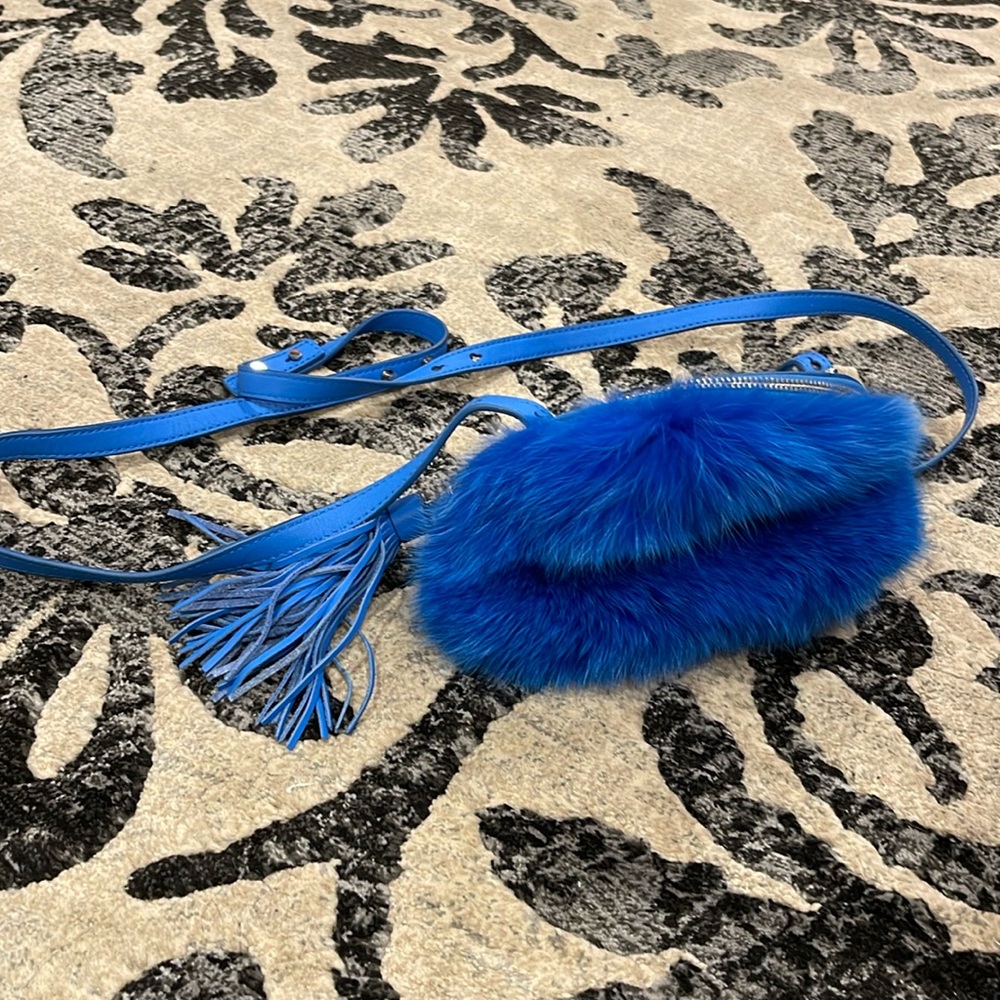 Loeffler Randall leather blue fur trim crossbody bag